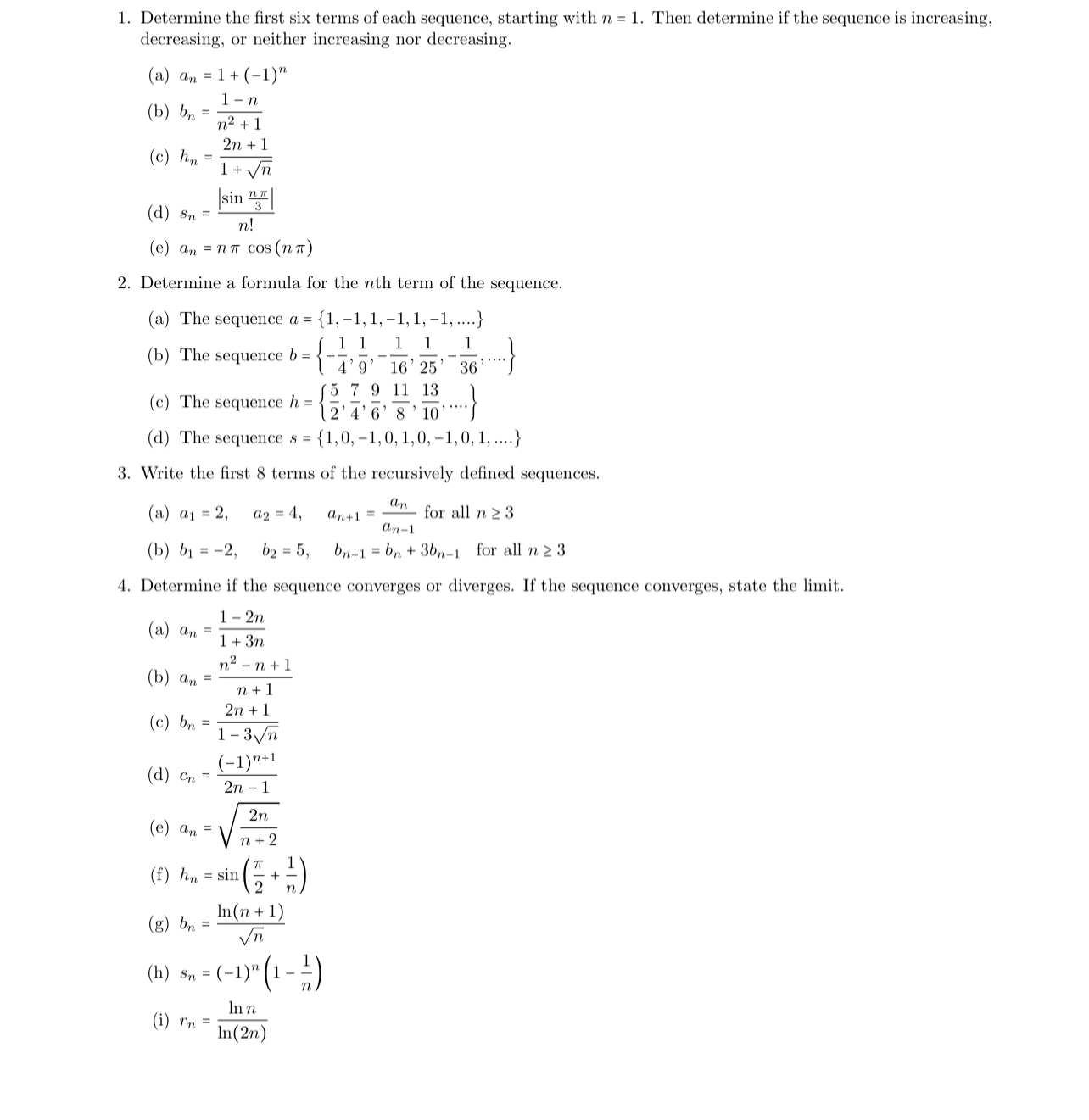 Solved 1 Determine The First Six Terms Of Each Sequence 0206