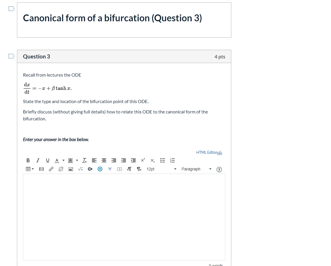Solved Bifurcation point (Questions 1 & 2) Question 1 4 pts