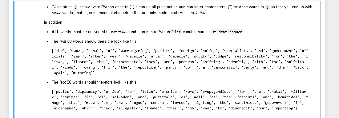 Solved • Given strings below, write Python code to (1) clean | Chegg.com