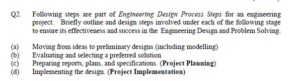 Solved Q2. Following steps are part of Engineering Design | Chegg.com
