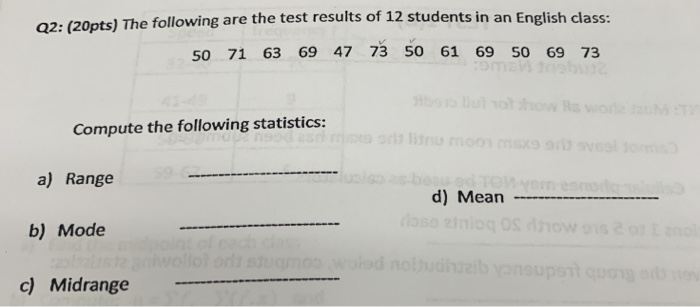Solved The following are the test results of 12 students in | Chegg.com