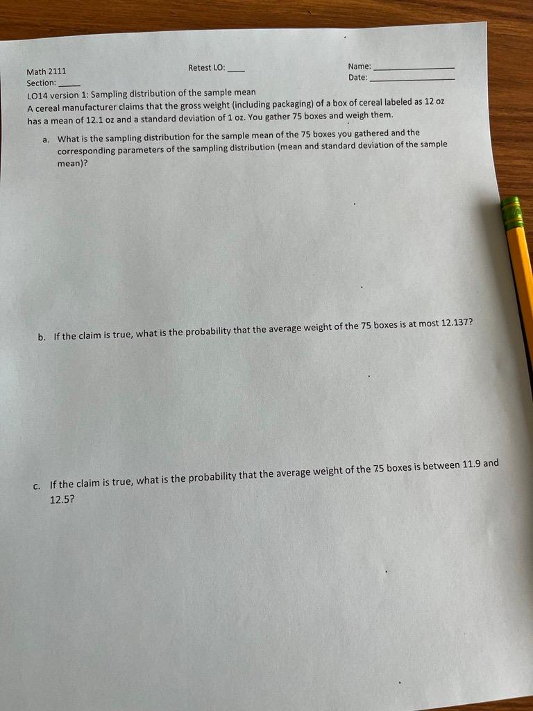 Solved Section: LO14 version 1: Sampling distribution of the | Chegg.com