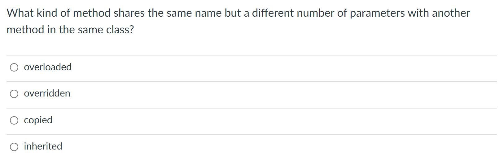 Solved What kind of method shares the same name but a | Chegg.com