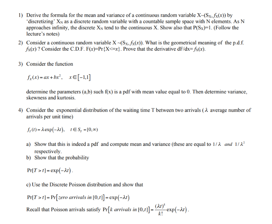 1) Derive the formula for the mean and variance of a | Chegg.com