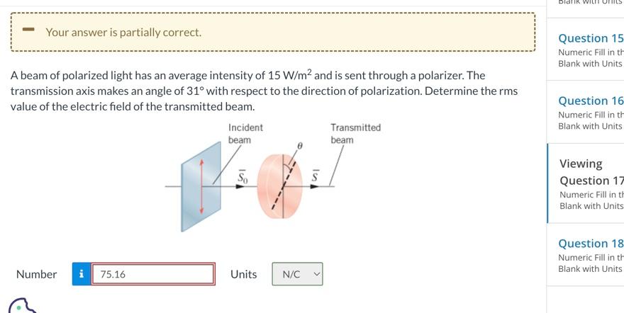 Solved A beam of polarized light has an average intensity of | Chegg.com