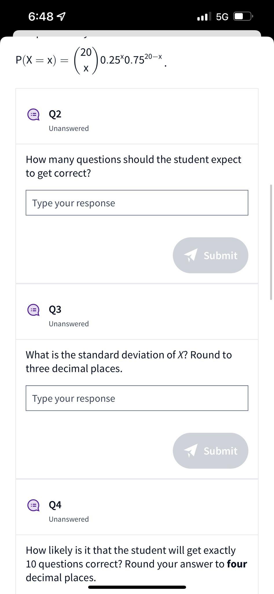 Solved 6:48 9 il 5G tool. Part 1 - Binomial Example - On a | Chegg.com