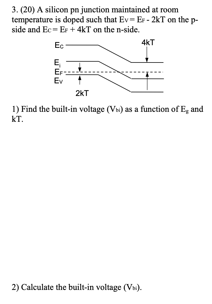 Solved 3. (20) A silicon pn junction maintained at room | Chegg.com