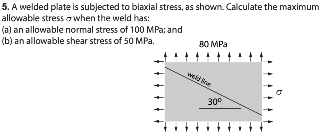 Solved 5. A welded plate is subjected to biaxial stress, as | Chegg.com