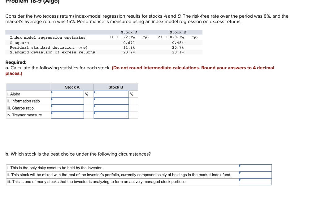 Solved Consider the two (excess return) index-model | Chegg.com