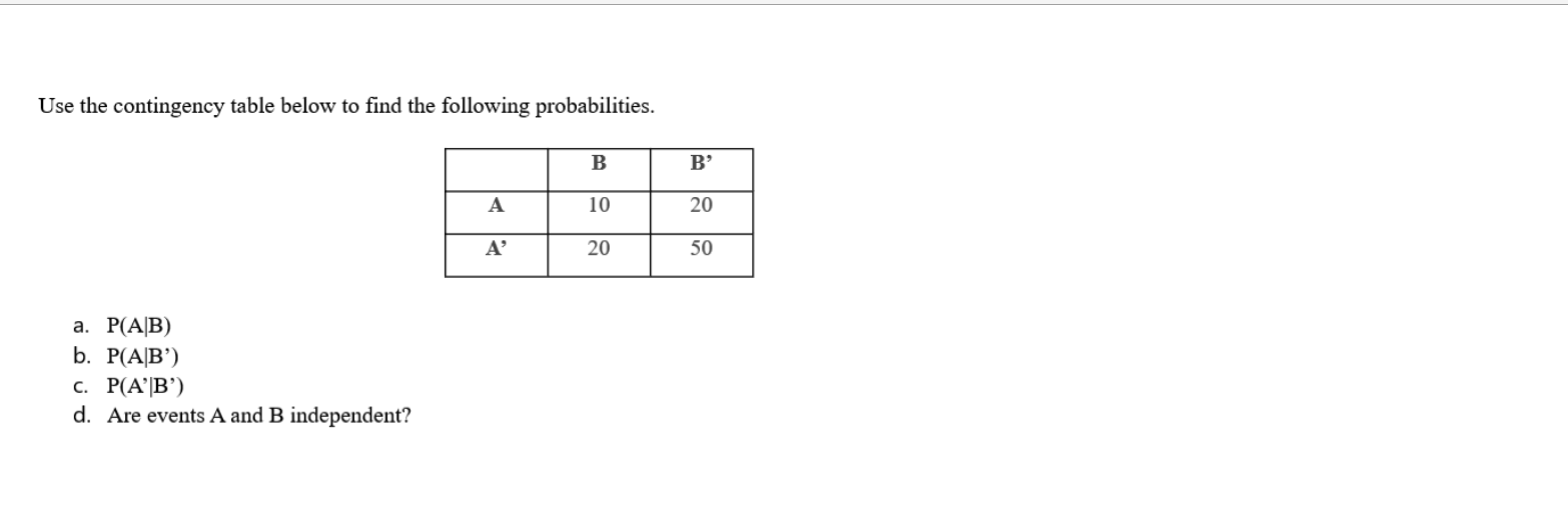 Solved Use The Contingency Table Below To Find The Following | Chegg.com