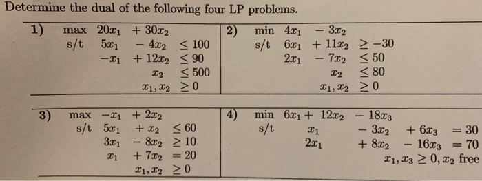 Solved Determine the dual of the following four LP problems. | Chegg.com