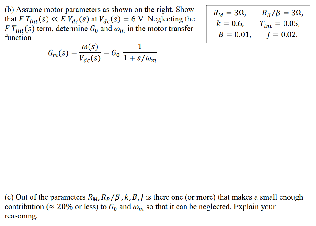 Solved Motor Equivalent Circuit R Idc Too Dc Tint Lm 0 Chegg Com