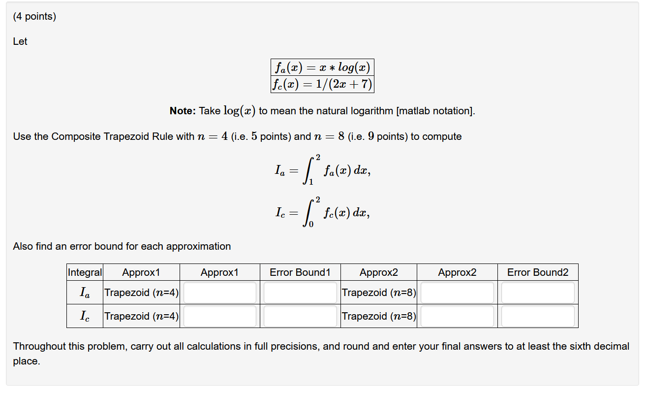 Solved 4 points let fa x 2 log 2 fc x 1 2x 7 chegg