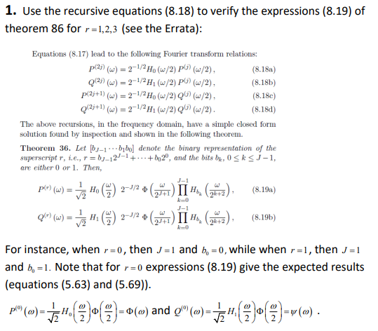Solved 1. Use the recursive equations (8.18) to verify the | Chegg.com