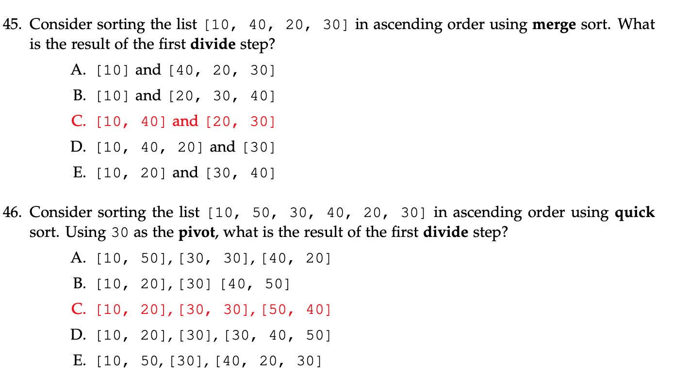 Solved 45. Consider sorting the list [10, 40, 20, 30] in | Chegg.com