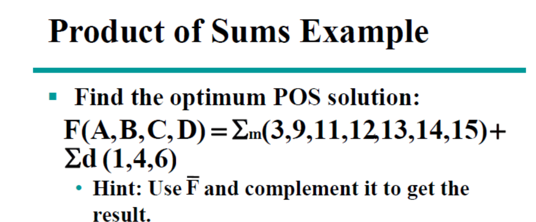Solved Product of Sums Example • Find the optimum POS | Chegg.com