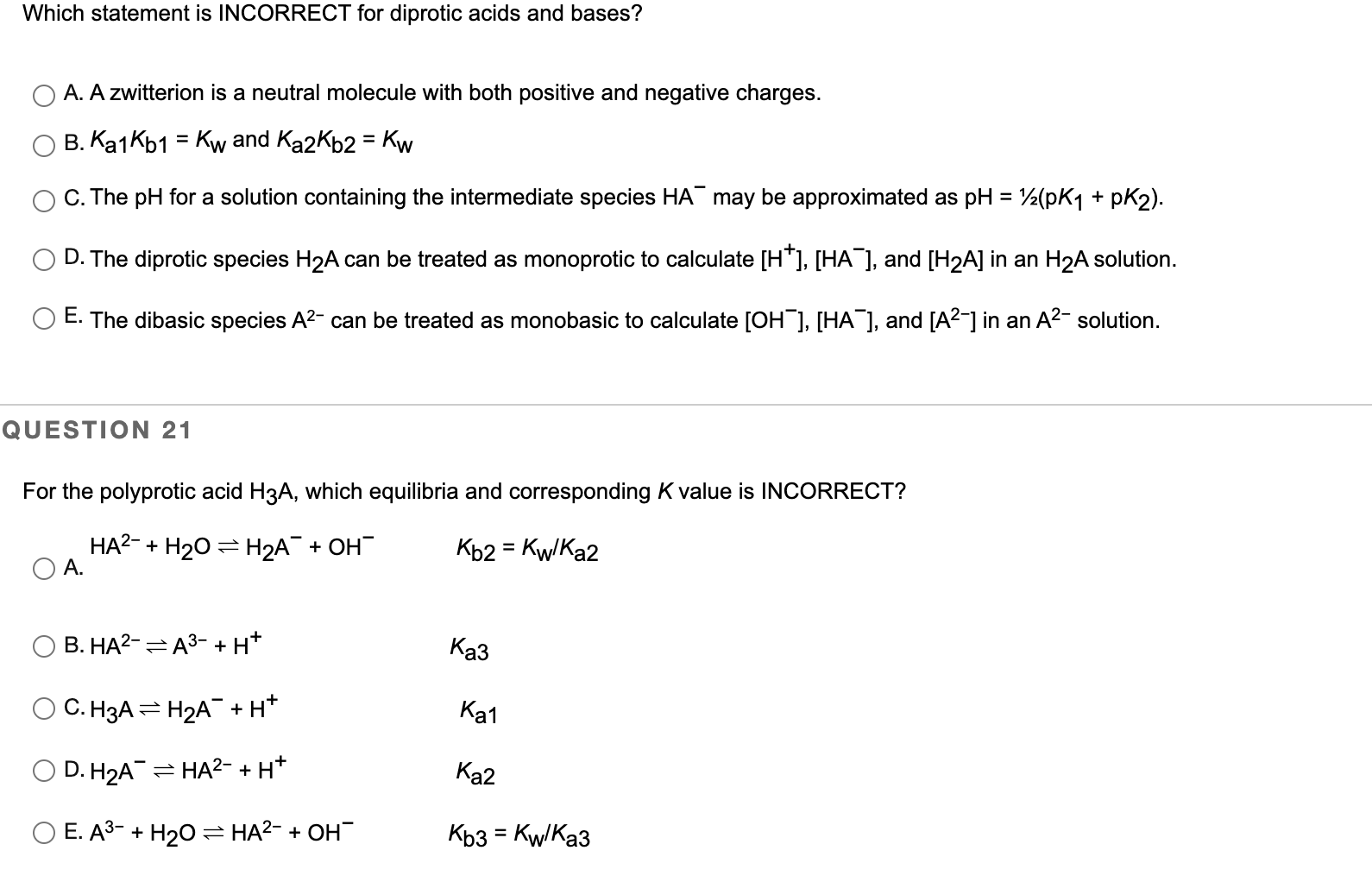 Solved Which statement is INCORRECT for diprotic acids and | Chegg.com