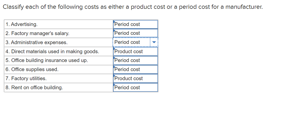 Solved Classify each of the following costs as either a | Chegg.com