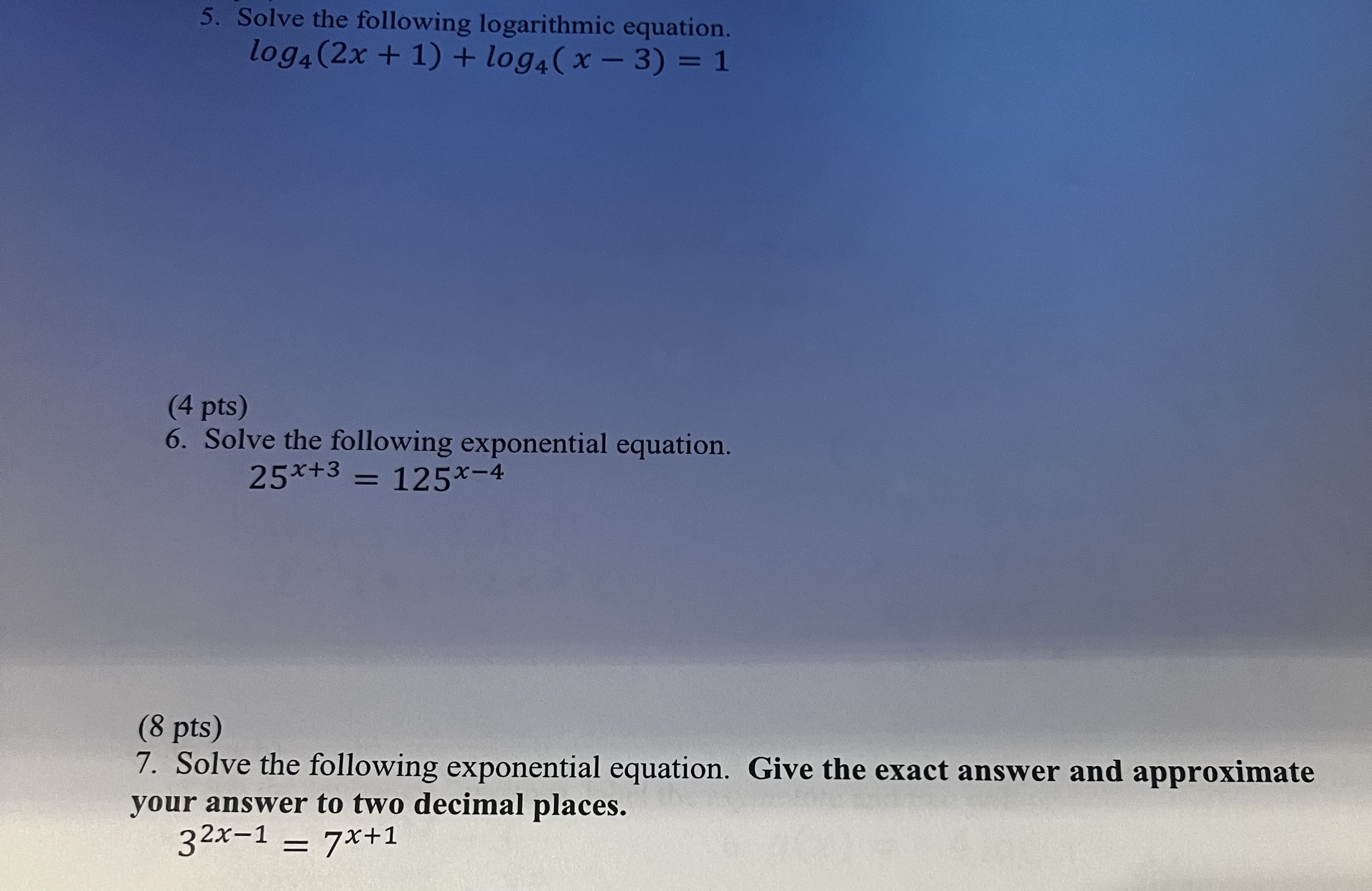 Solved Solve The Following Logarithmic Equation. | Chegg.com