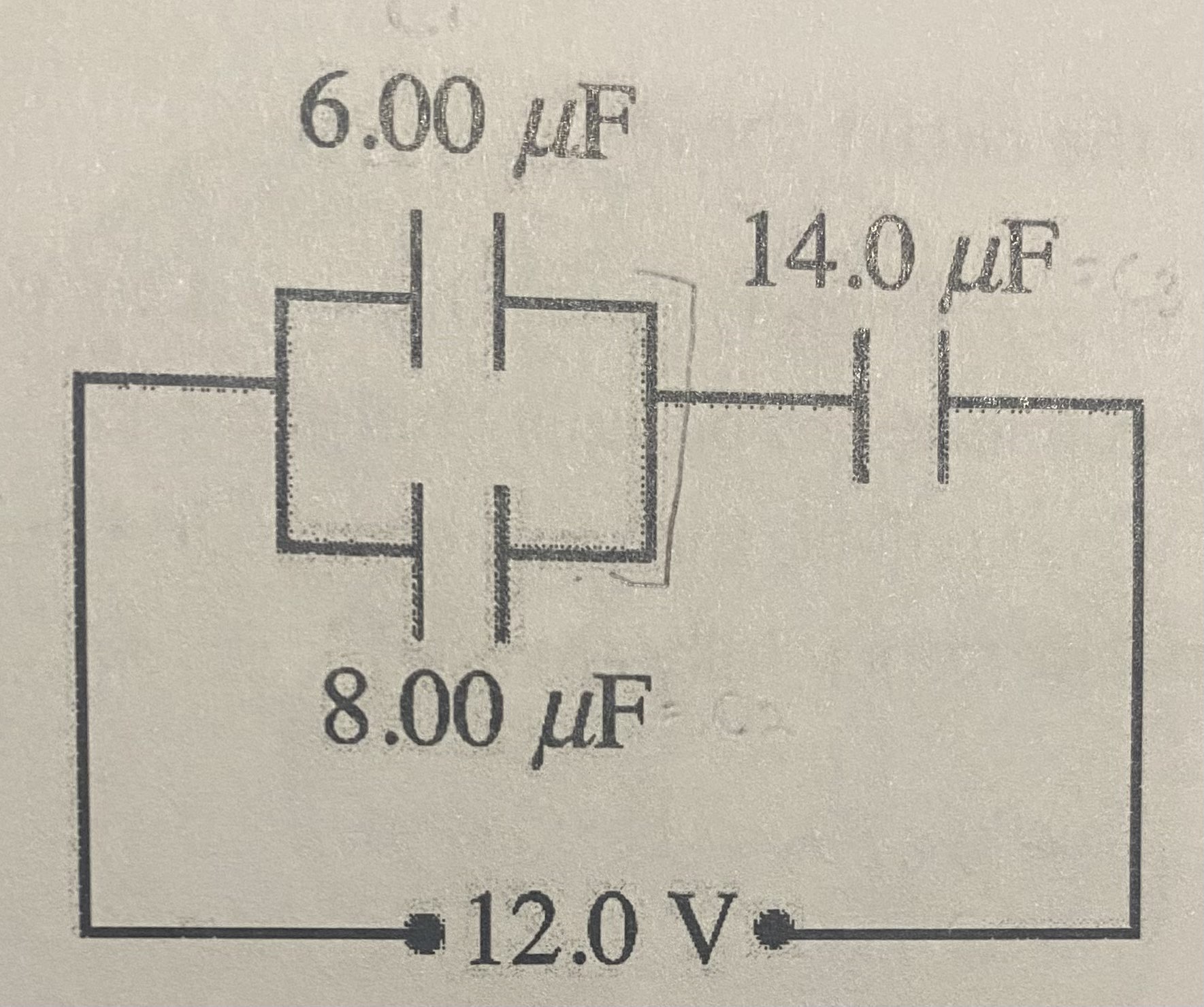 Two capacitors of capacitance 6.00 μF and 8.00 μF are