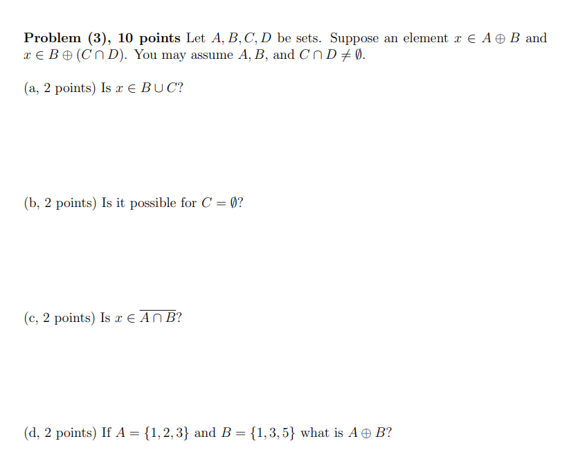 Solved Problem (3), 10 Points Let A, B, C, D Be Sets. | Chegg.com