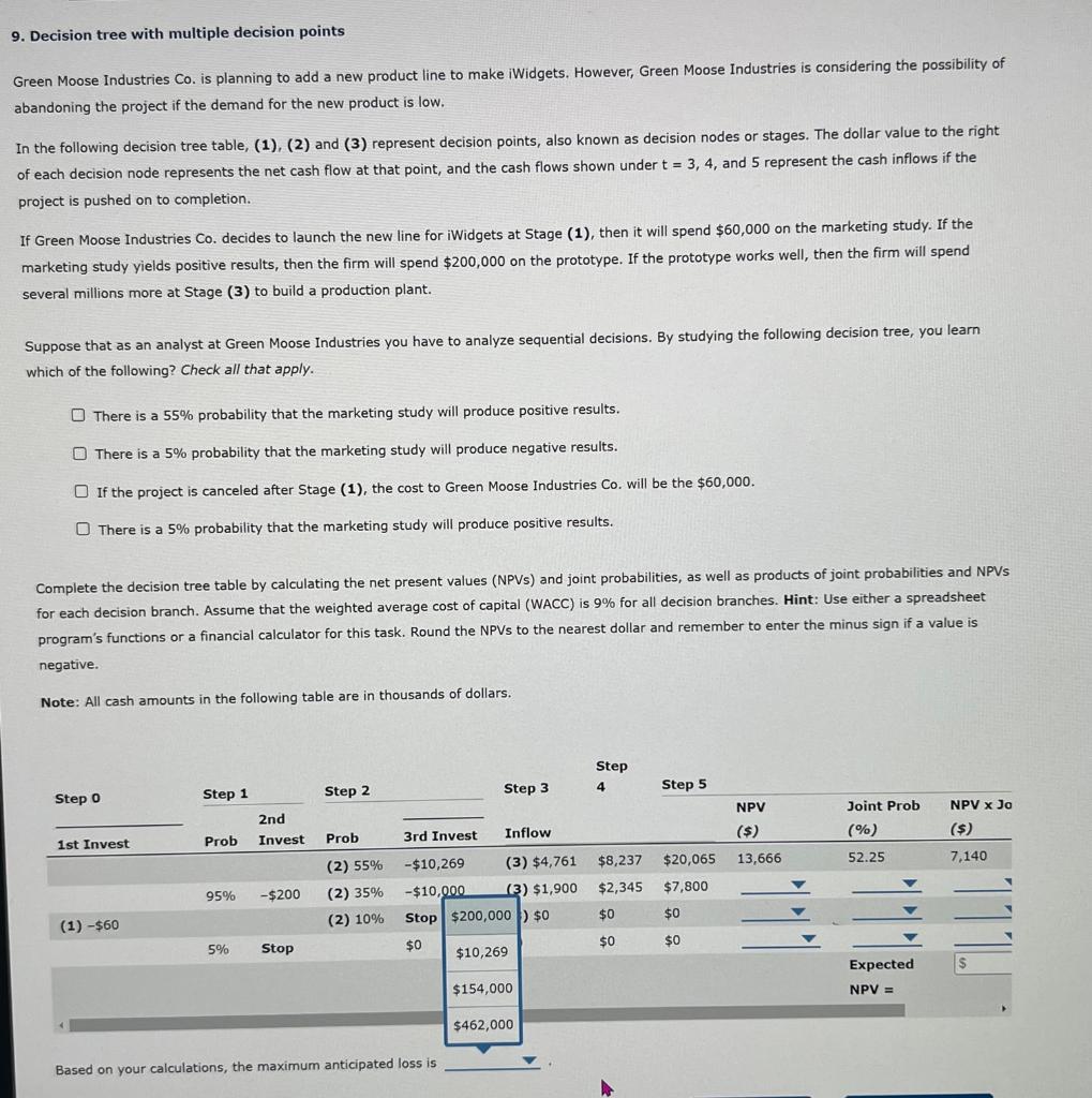 Solved 9. Decision tree with multiple decision points Green | Chegg.com