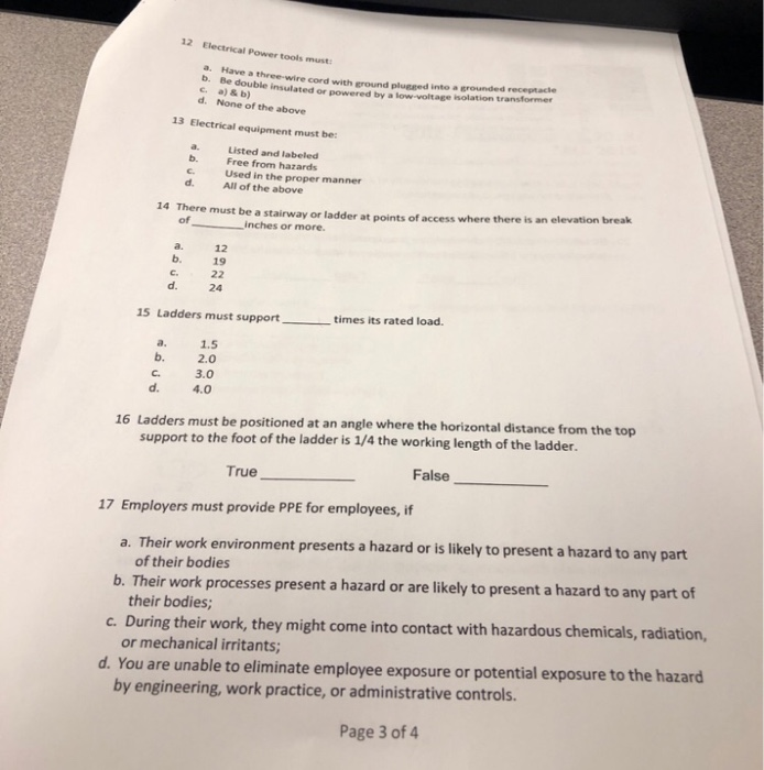 Solved 12 Electrical Power tools must a. Have a threewire