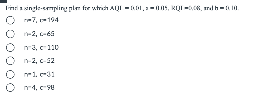 Find a single-sampling plan for which AQL = 0.01, a = | Chegg.com