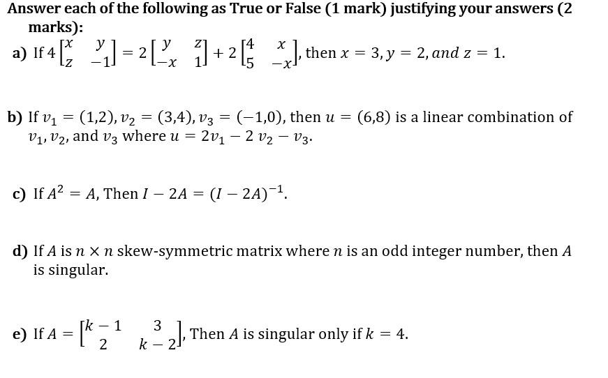 Solved Answer each of the following as True or False (1 | Chegg.com