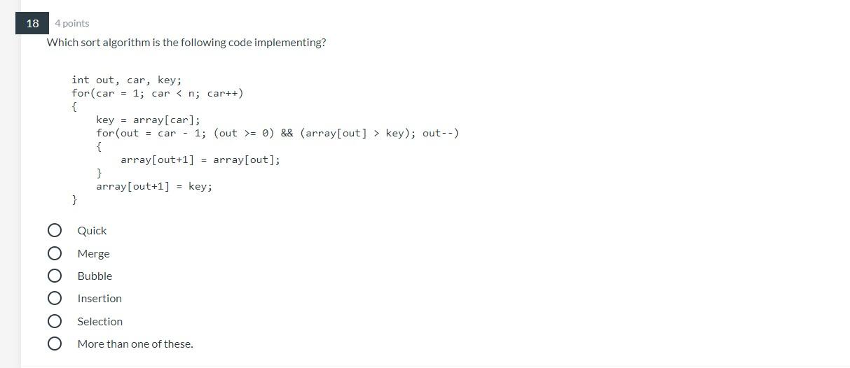Solved 18 4 points Which sort algorithm is the following | Chegg.com