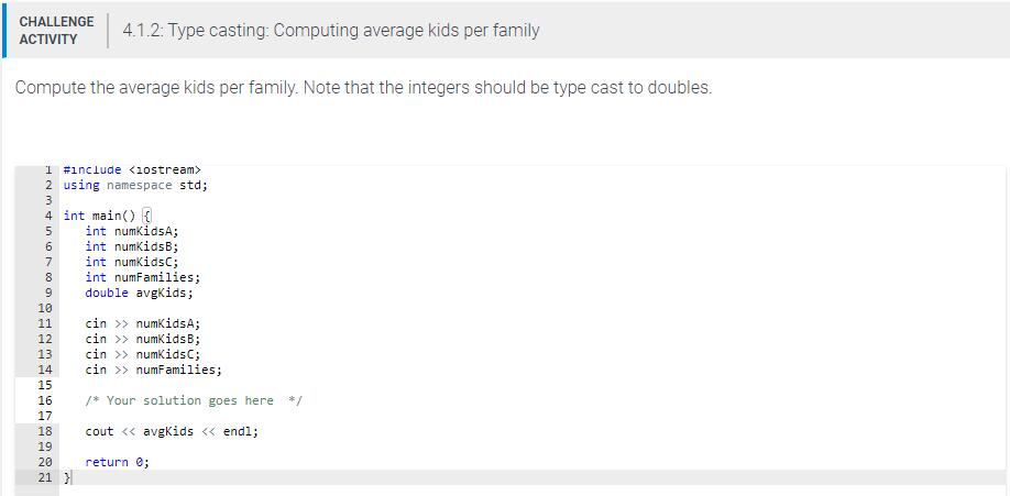 Solved CHALLENGE ACTIVITY 4.1.2: Type casting: Computing | Chegg.com