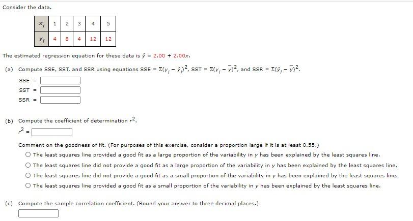 Solved Consider the data. 3 4 5 12 4 12 The estimated | Chegg.com