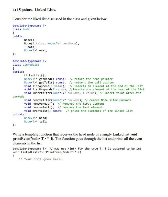 Solved 4) 15 points. Linked Lists. Consider the liked list | Chegg.com