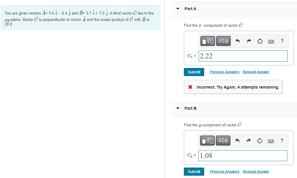 Solved Given Two Vectors A=4.00i^+7.20j^ And | Chegg.com