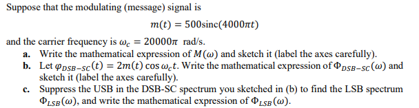Suppose that the modulating (message) signal is | Chegg.com