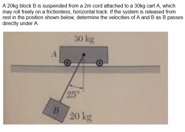 Solved A 20kg Block B Is Suspended From A 2m Cord Attached | Chegg.com