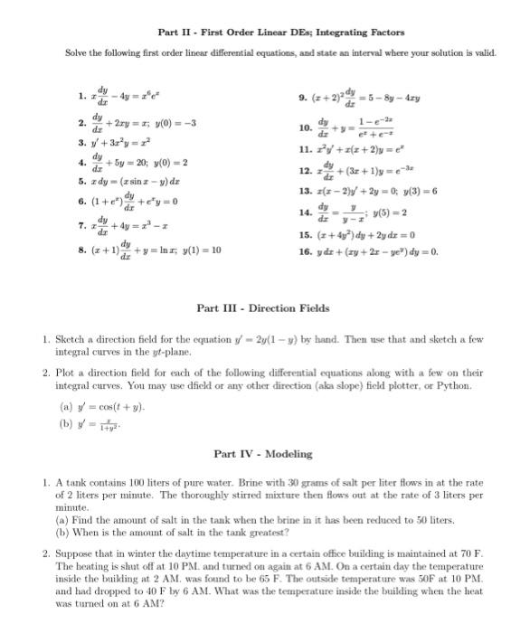 Solved Solve The Following Differential Equations Using