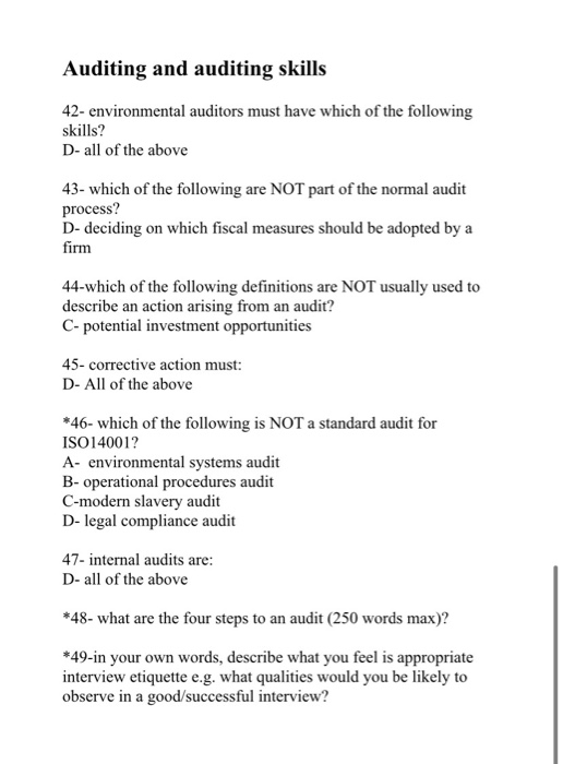 Solved Auditing And Auditing Skills 42- Environmental | Chegg.com
