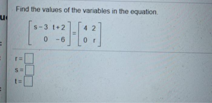 Solved Find the values of the variables in the equation. ur | Chegg.com