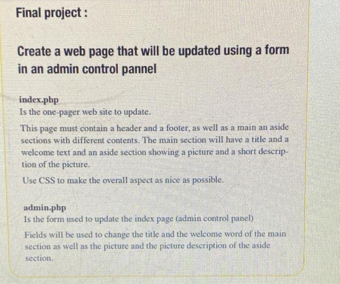 Solved Final project: a Create a web page that will be | Chegg.com