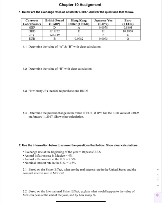 Solved Chapter 10 Assignment 1. Below are the exchange rates | Chegg.com