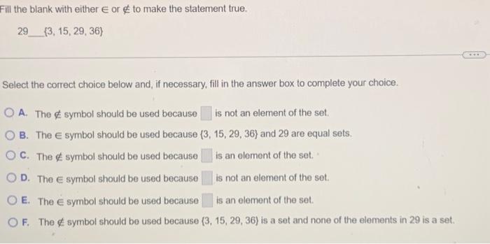 Solved Fill the blank with either E or to make the statement | Chegg.com
