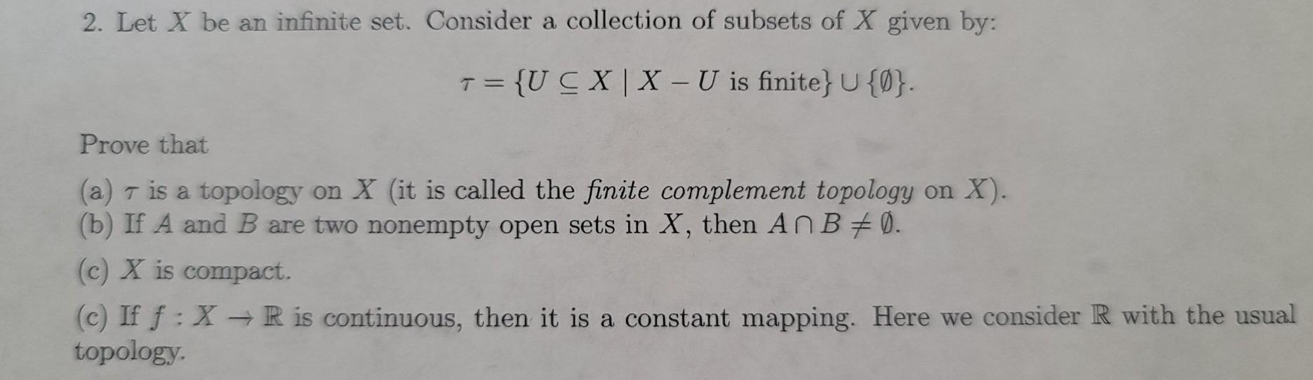 Solved 2. Let X be an infinite set. Consider a collection of | Chegg.com