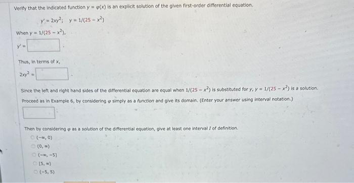 Solved Verify that the indicated function y=φ(x) is an | Chegg.com
