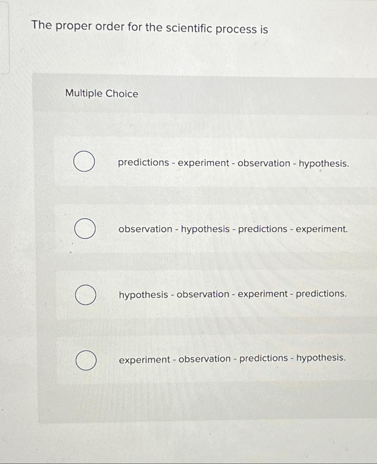 Solved The proper order for the scientific process