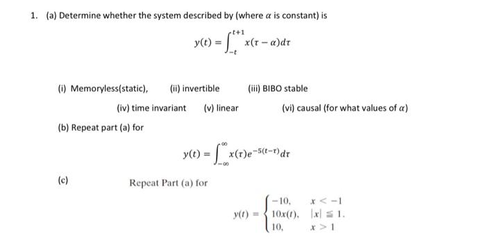 Solved 1. (a) Determine whether the system described by | Chegg.com