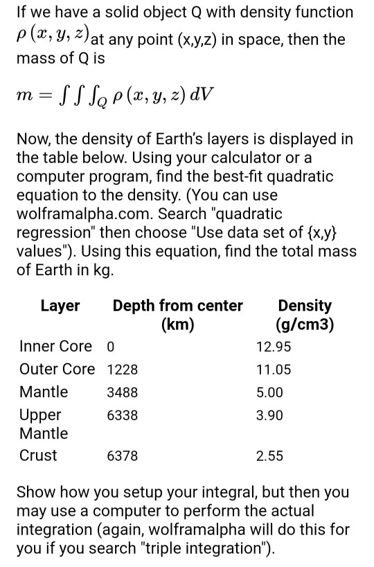 Solved If We Have A Solid Object Q With Density Function Chegg Com
