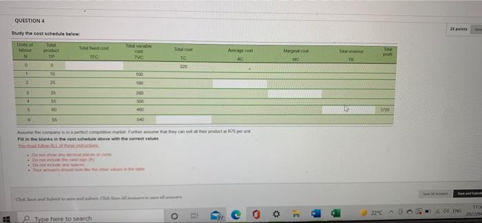 Solved QUESTION 4 25 points Study the cost schedule below M | Chegg.com