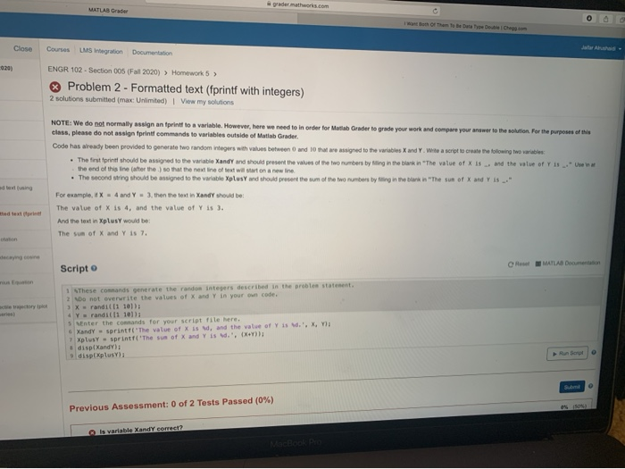 Solved grader mathworks.com MATLAB Grader Close Courses MS | Chegg.com