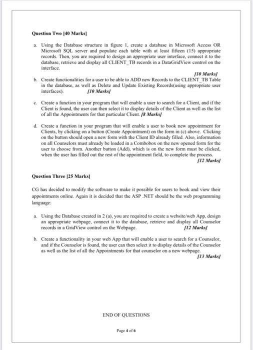 Question Two [40 Marks Using the Database structure | Chegg.com